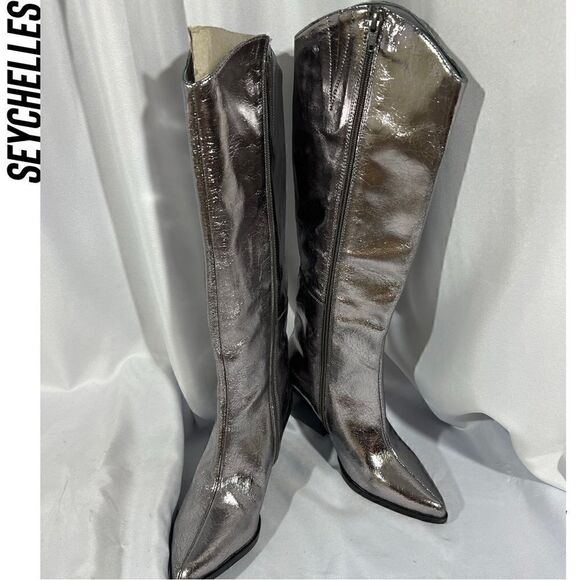 FREE PEOPLE BY SEYCHELLES SHINE ON TALL BOOTS IN METALLIC PEWTER NWT SIZE 6.5 - Picture 6 of 7